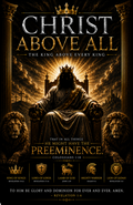 Christ Above All Christian poster featuring Christ seated on a throne with lions, a crown, and biblical titles including King of Kings, Lord of Lords, Lamb of God, Mighty Warrior, and Lion of Judah.